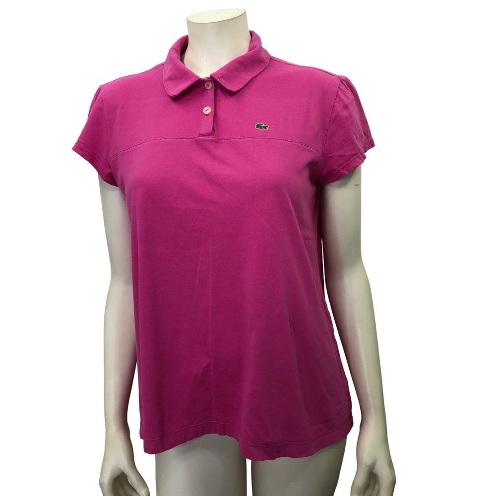 LACOSTE‎ PINK COLLARED CAP SLEEVES  PIMA COTTON TOP  41 MD